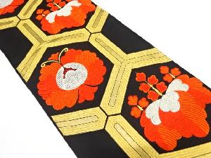 アンティーク　亀甲に牡丹・菊模様織り出し袋帯（着用可）